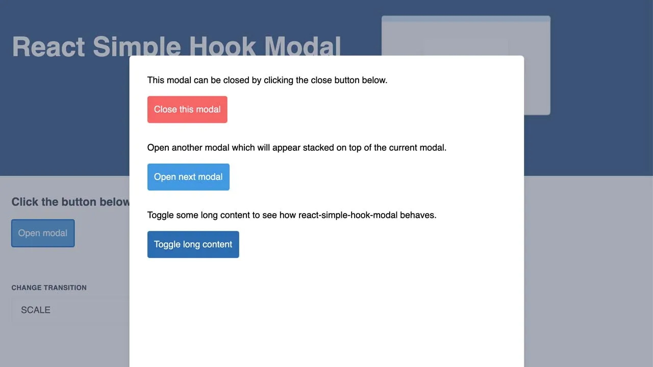 A Simple React Modal with Hook Based API
