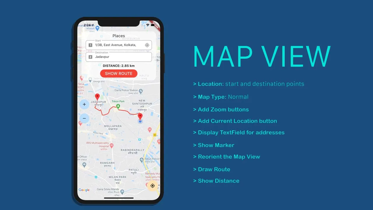a flutter app using google maps sdk