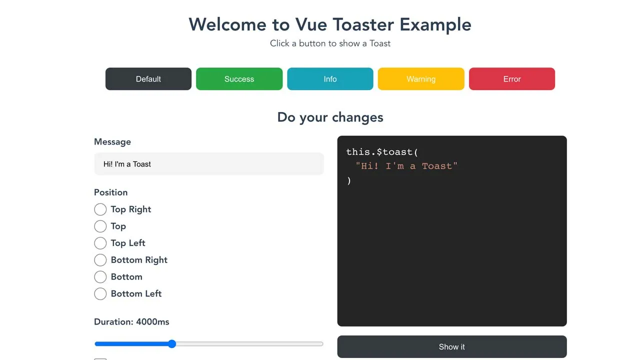 Vue.js Toast Notification Plugin for Vue 3