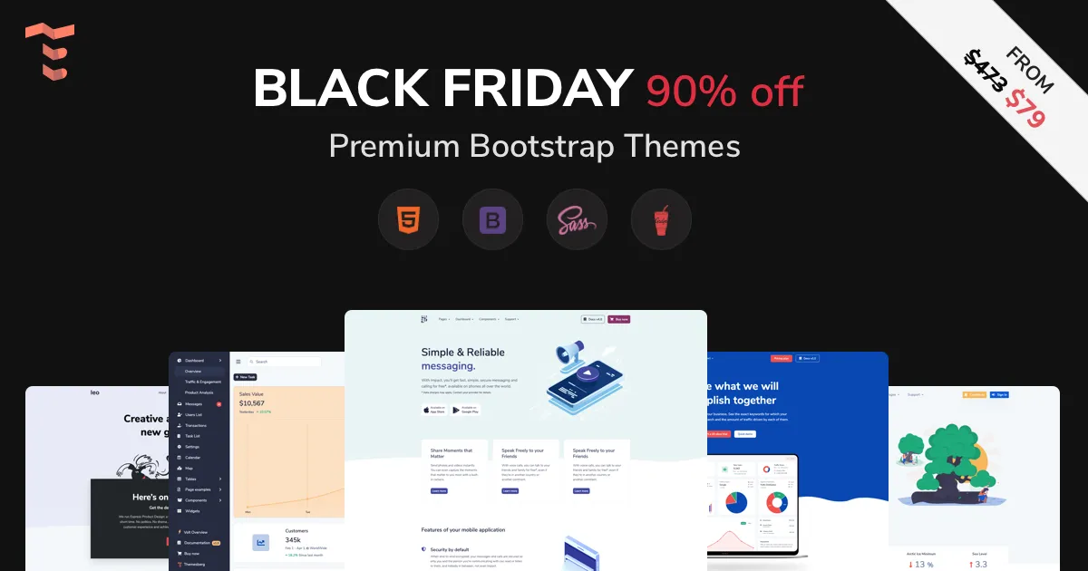 Black Friday 90% Off Deal Bootstrap Themes, Templates, and UI Kits