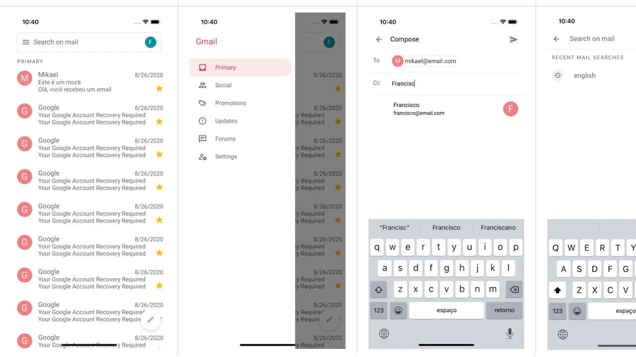 A Clone of Gmail Made with React Native