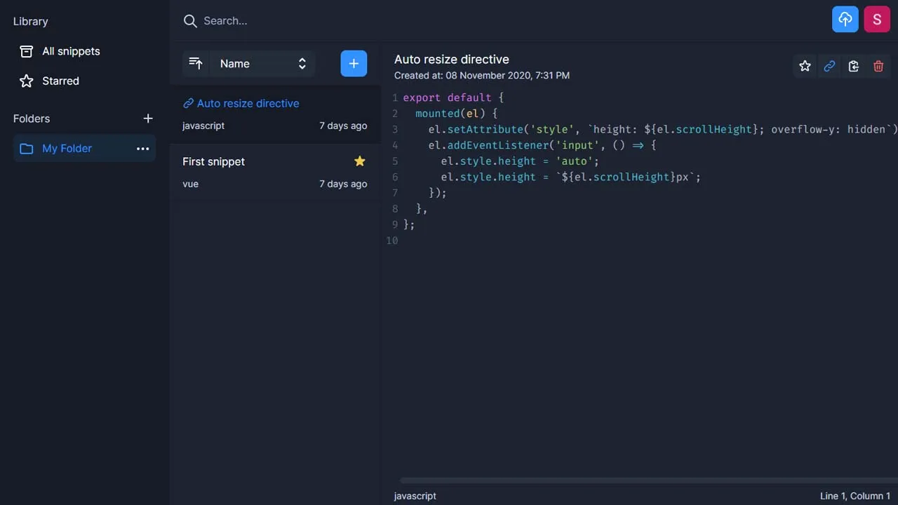 Code Snippets Manager with Vuejs