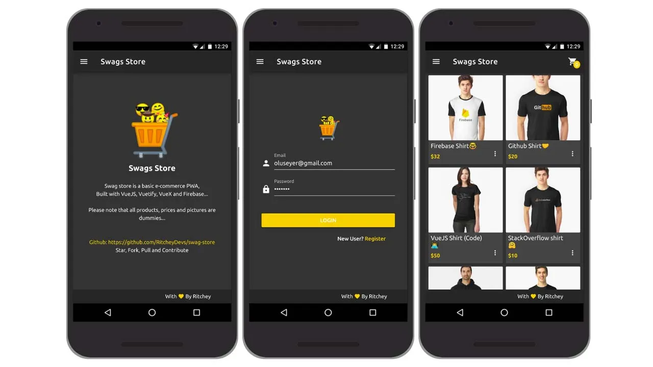 Exceptos Swag Store is a Basic e-commerce PWA Built with VueJS