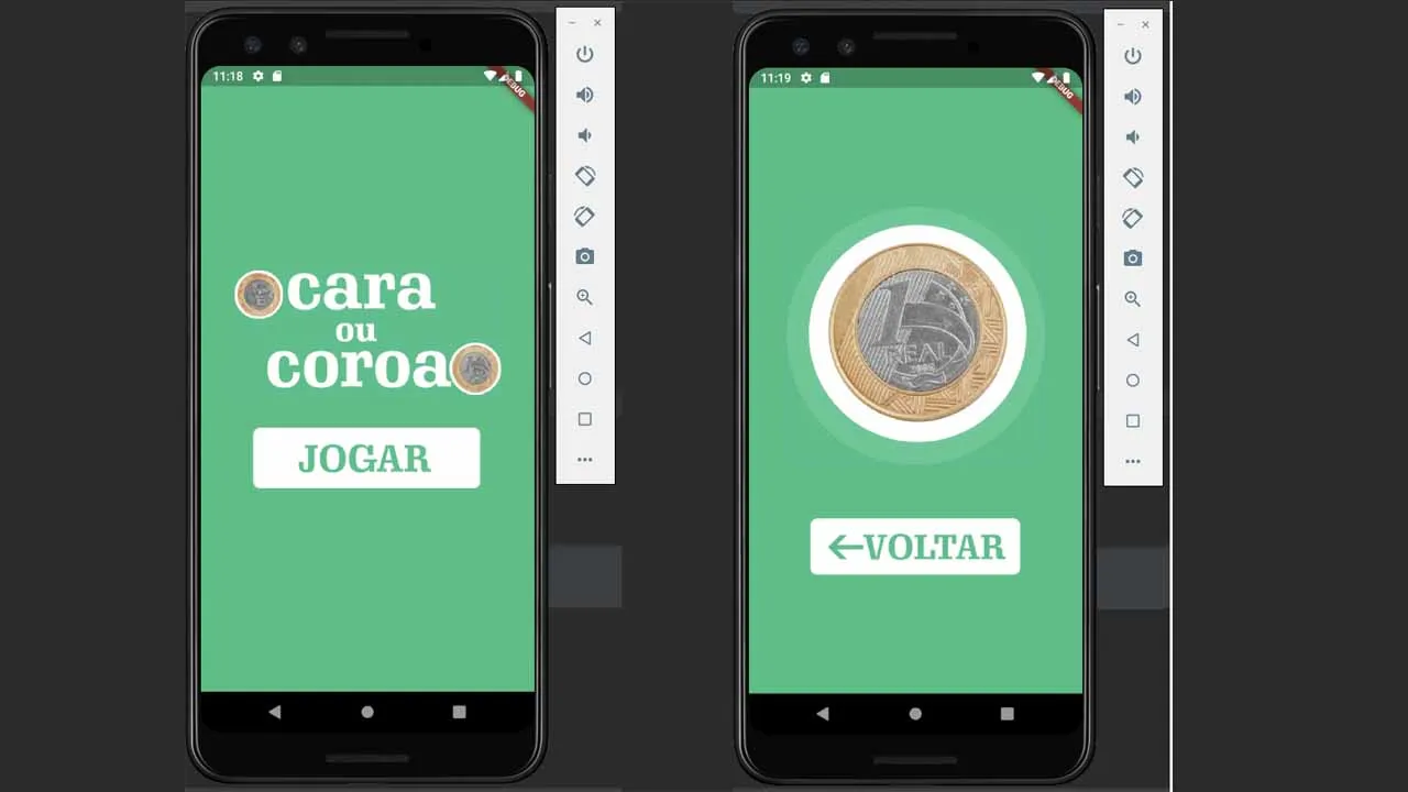 Cara Ou Coroa is a Mobile Project Developed to Exercise Knowledge in Flutter