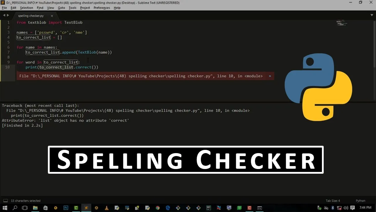 Spelling Correction in Python with TextBlob