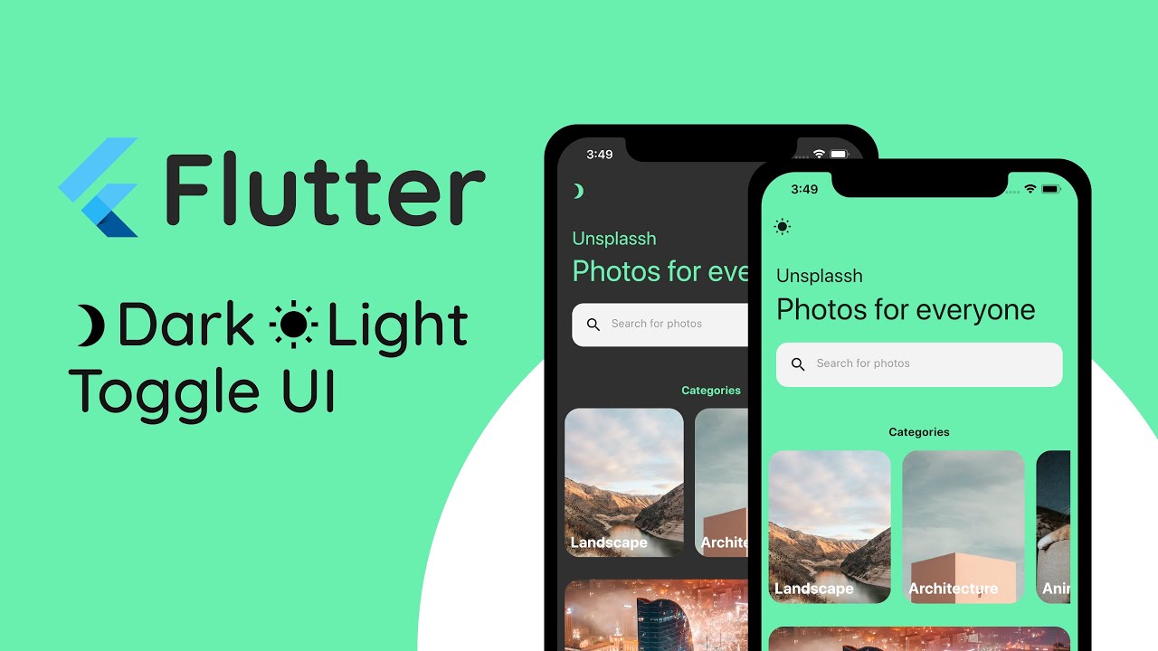 Flutter Tutorial Photography UI with Light/Dark mode switch