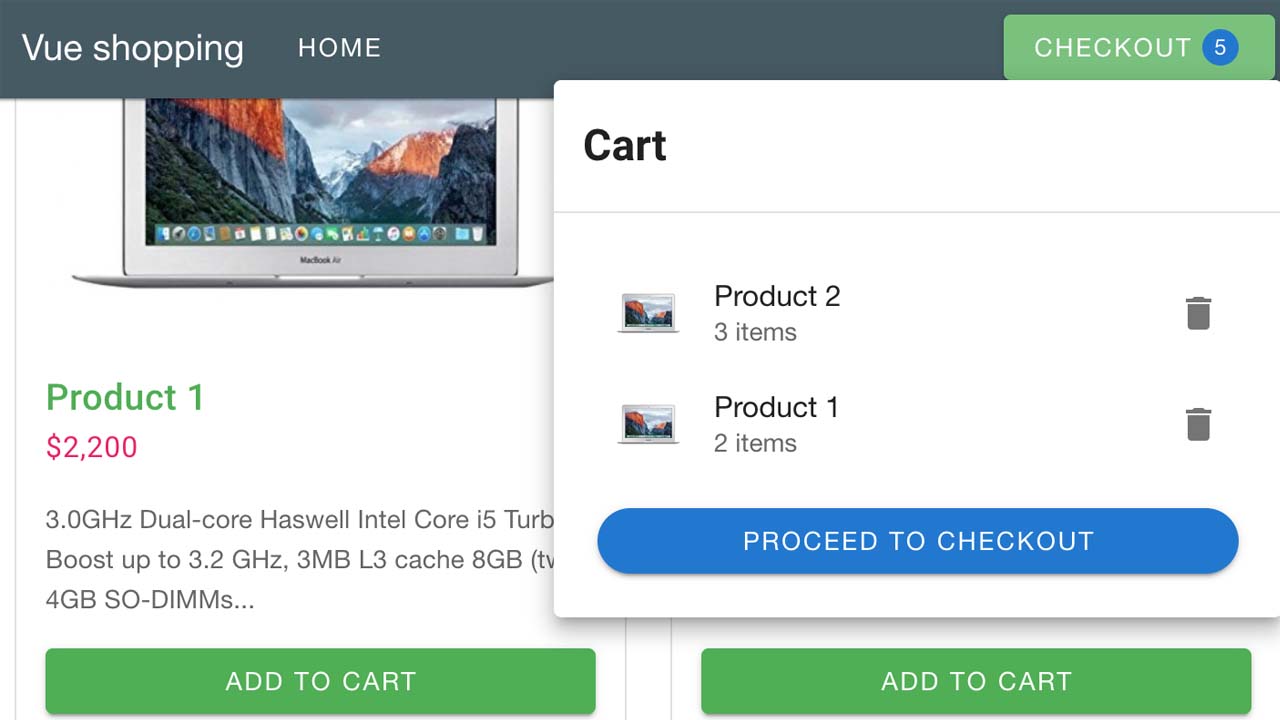 Shopping cart app demonstrate clean architecture with vue