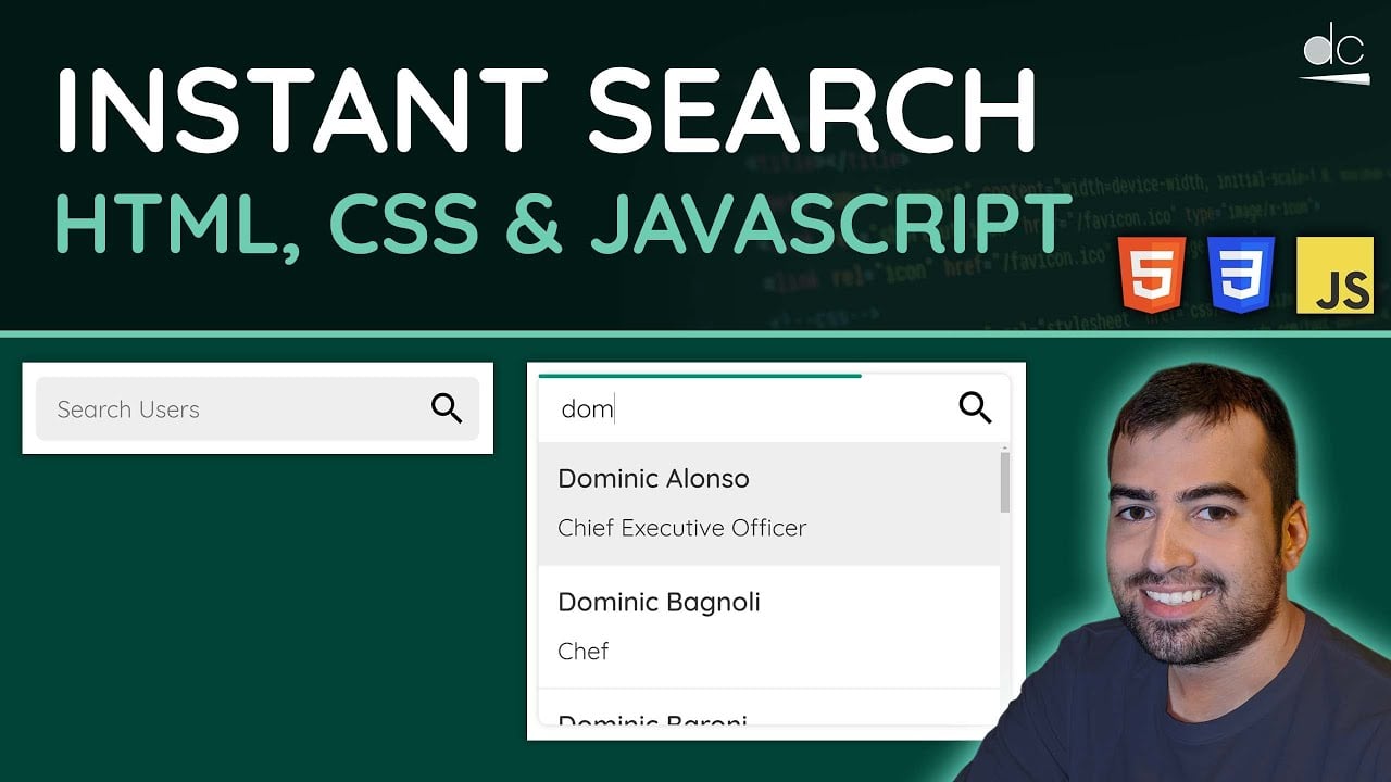 How to Create an Instant Search Bar using HTML, CSS and JavaScript