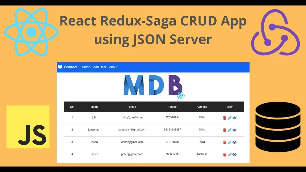 React Redux-Saga Crud App using MDBootstrap 5 | GET, PUT, POST, DELETE with JSON Server & Redux-Saga