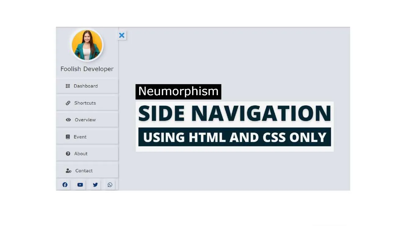 Neumorphism Sidebar Menu Using HTML and CSS