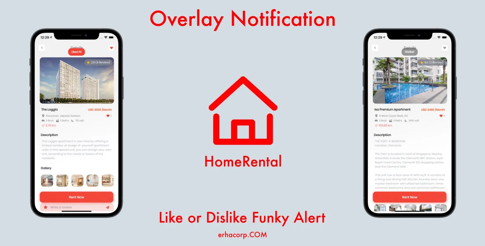 Overlay Notification Like or Dislike HomeRental Flutter Apps