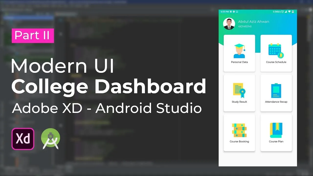 Modern University Dashboard UI Design Guide Adobe XD for androidStudio