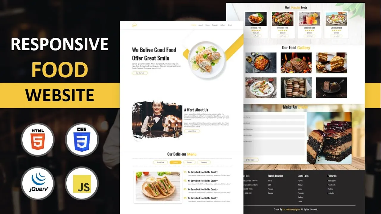 How to Make A Complete animated Responsive Food Website in HTML CSS JS