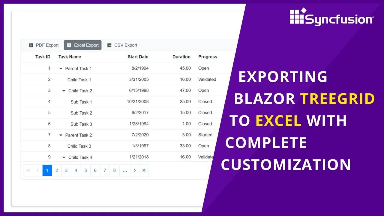 Exporting Blazor TreeGrid to Excel with Complete Customization