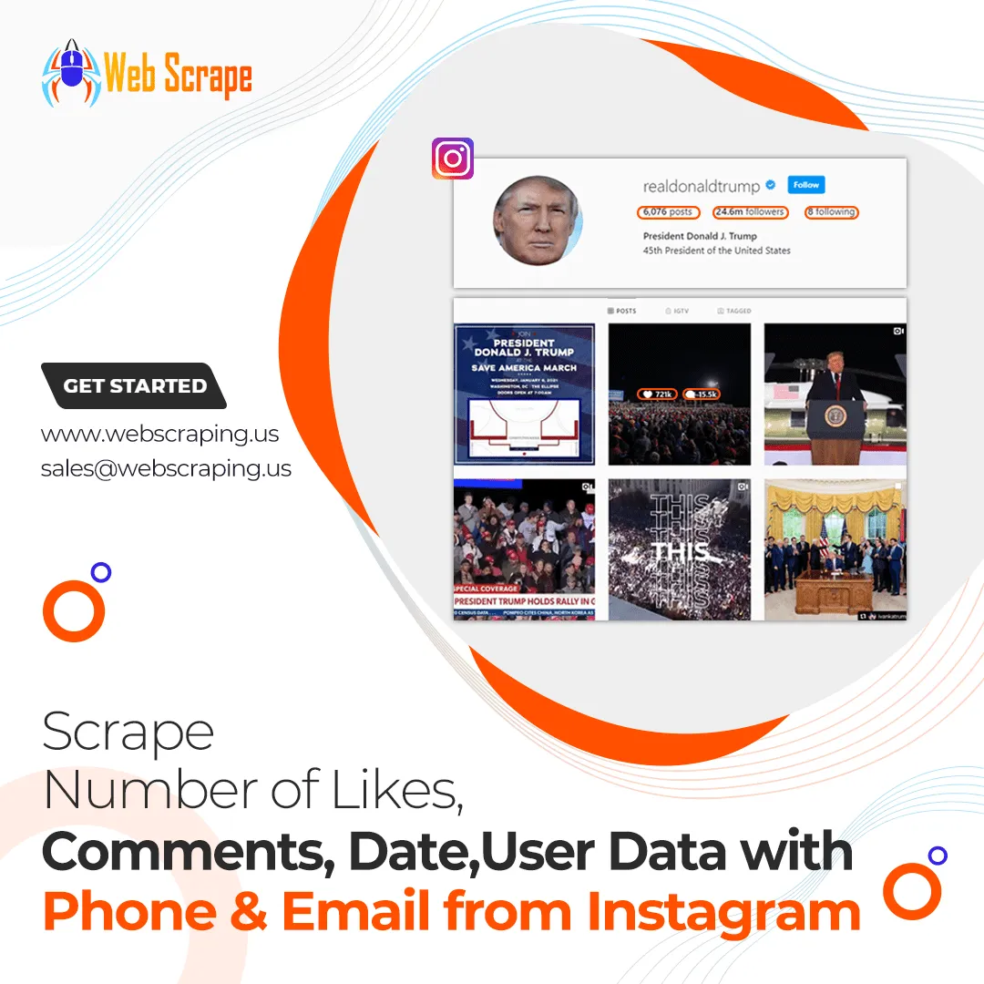 Scrape number of likes, comments, date, User Data with Phone & Email f