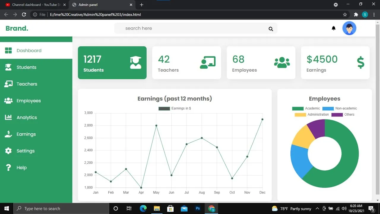 How to Create a Responsive Admin panel Using HTML, CSS, Chart.js
