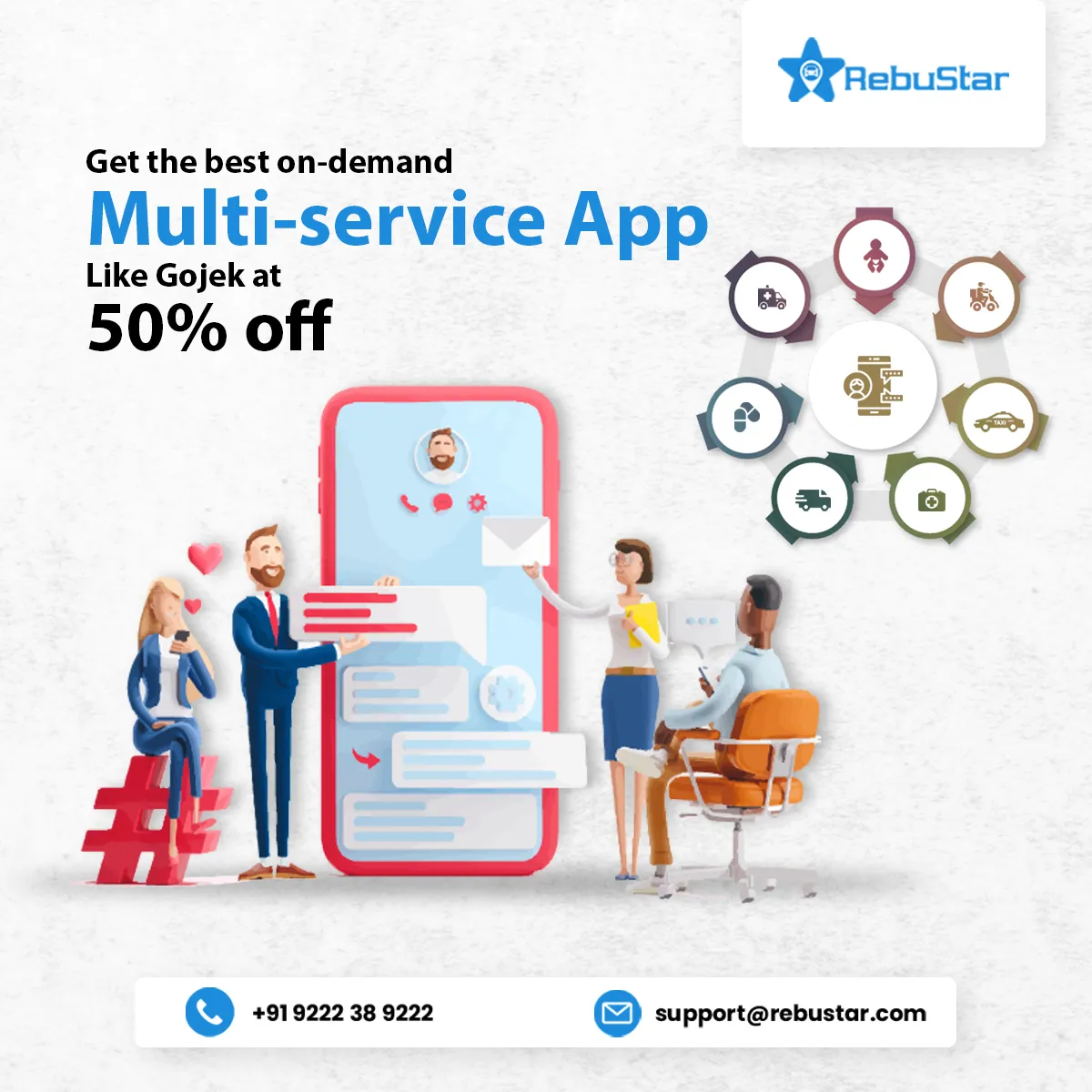 Get the best on-demand Multi-service App Like Gojek at 50% off.