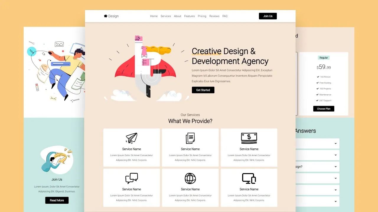 Create a Fully Responsive Website Design using HTML, CSS & Javascript