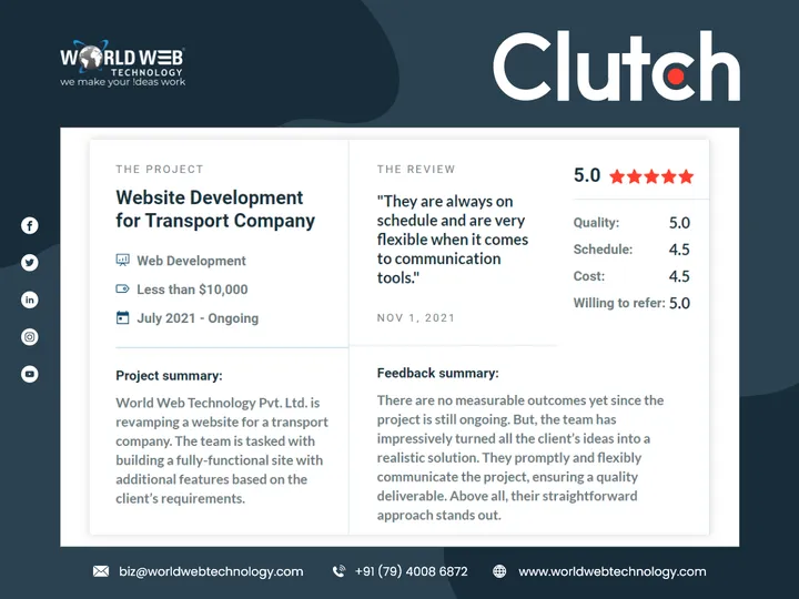 World Web Technology Received 5 Star Review on Clutch.co