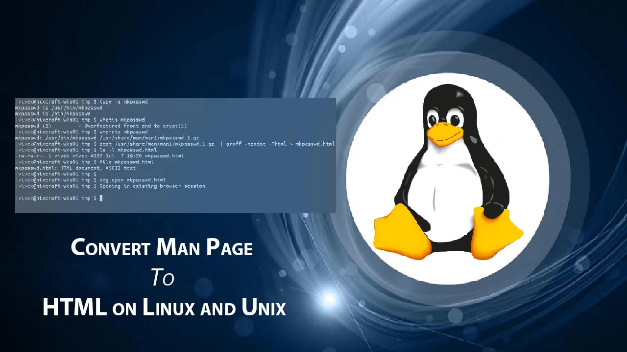 Convert Man Page To HTML on Linux and Unix
