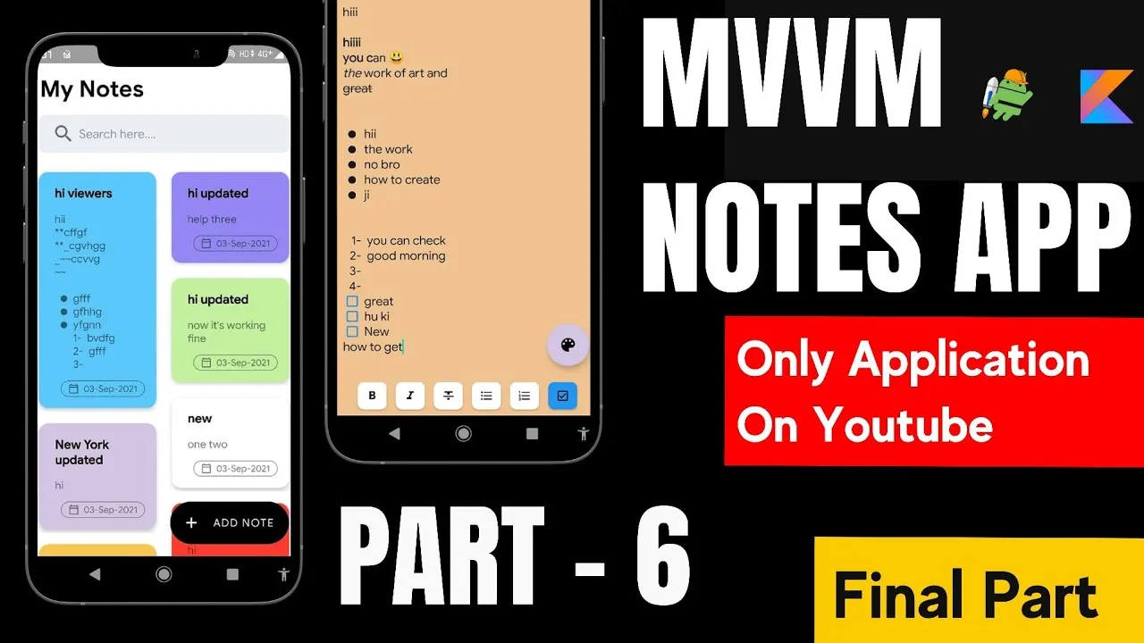 Notes App in Android Studio using Kotlin and MVVM