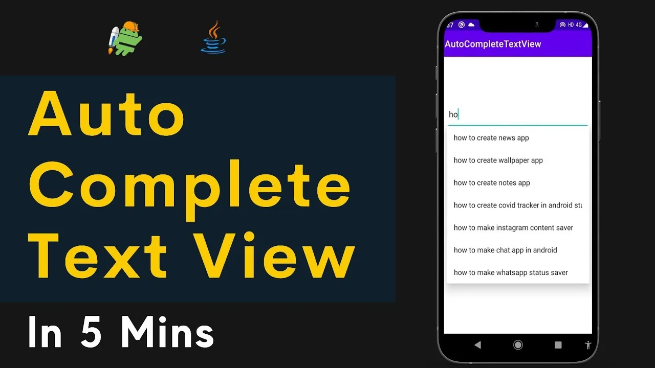 Auto Complete Text View in android Studio