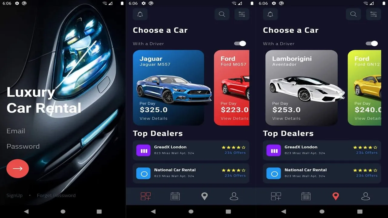 Flutter UI - Luxury Car Rental App UI
