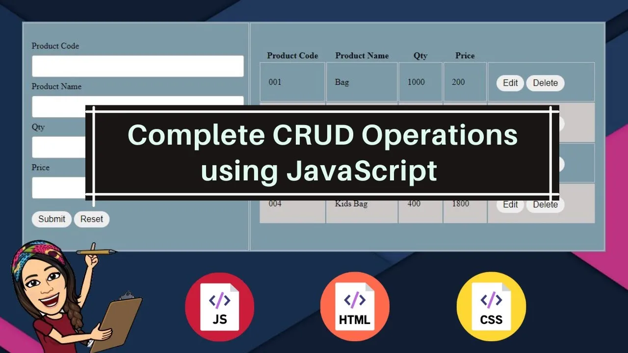 Complete CRUD Operations using JavaScript with HTML & CSS