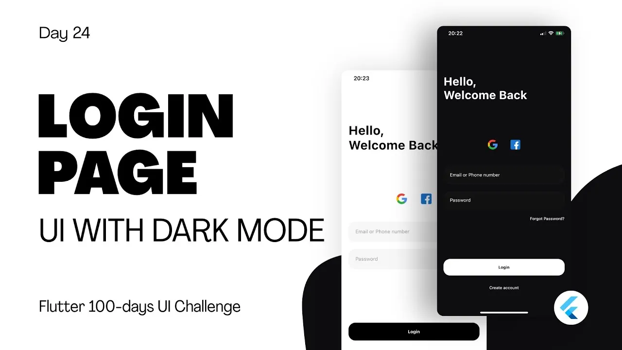 How to Create Login Page with Dark/Light Theme UI Design using Flutter 