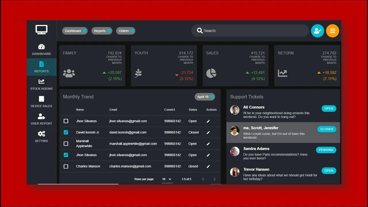 Vuejs - Vuetify UI Design, Sales Orders Modern Dark Design Dashboard