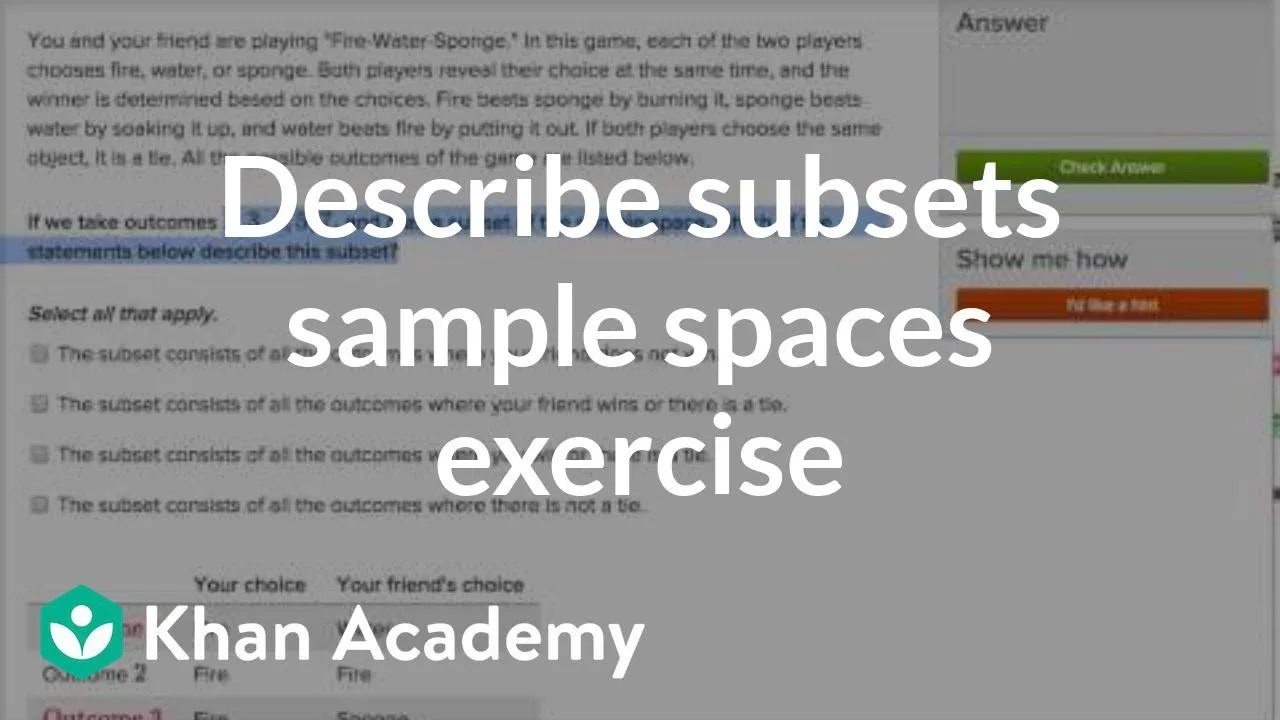 Precalculus Course:  Describing Subsets Of Sample Spaces Exercise 