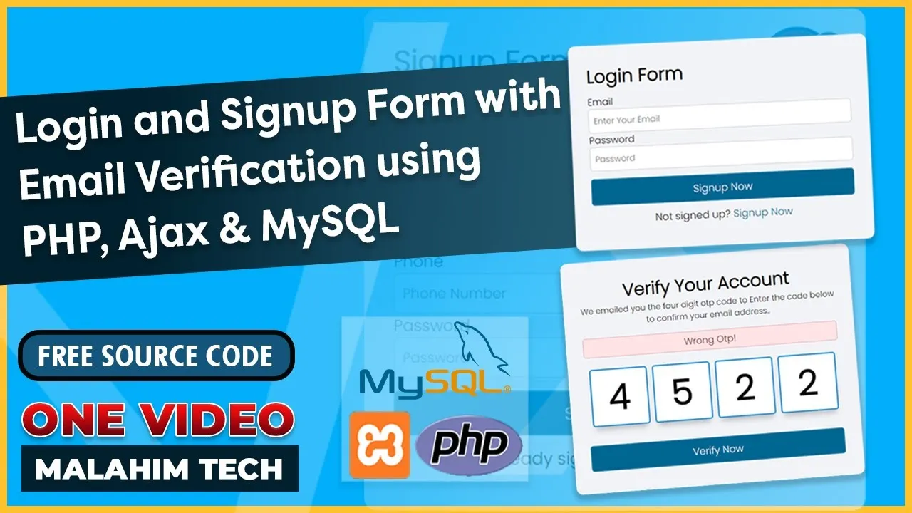 Complete login & register form with email otp verification using PHP, AJAX & MySQL | Malahim Tech