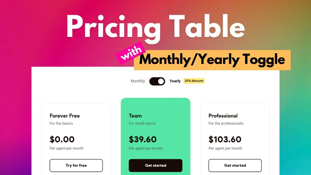 Create a Pricing Table with Monthly/Yearly Toggle Switch in Elementor