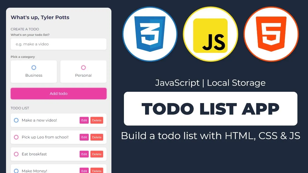 Build a Todo List App in HTML, CSS & JavaScript with LocalStorage