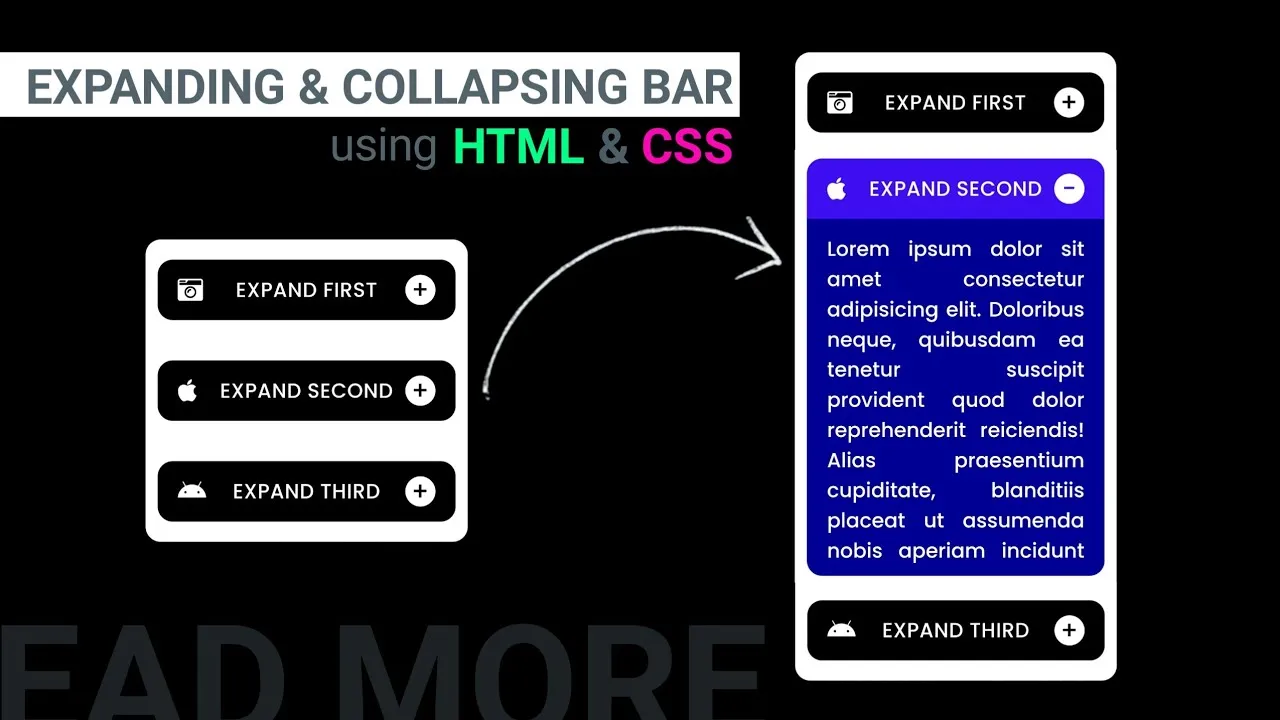 How to Expanding & Collapsing Bar like Read more in Html, CSS & JS