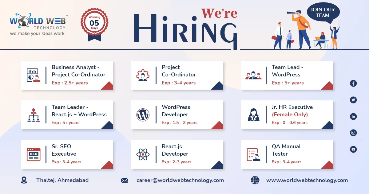 World Web Technology has Multiple Job Vacancies for Multiple Positions