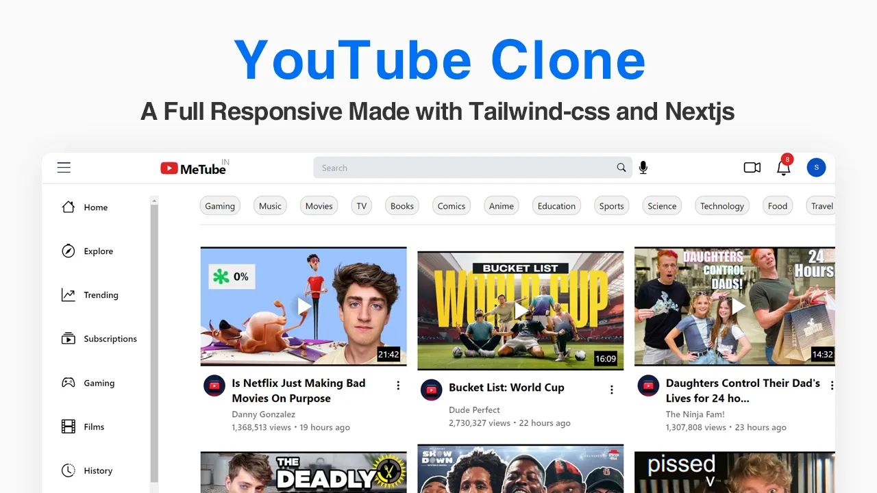 A Full Responsive YouTube Clone Made with Tailwind-css and Nextjs