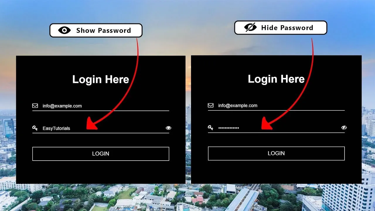 Login Form with Password Show or Hide Button using HTML & CSS