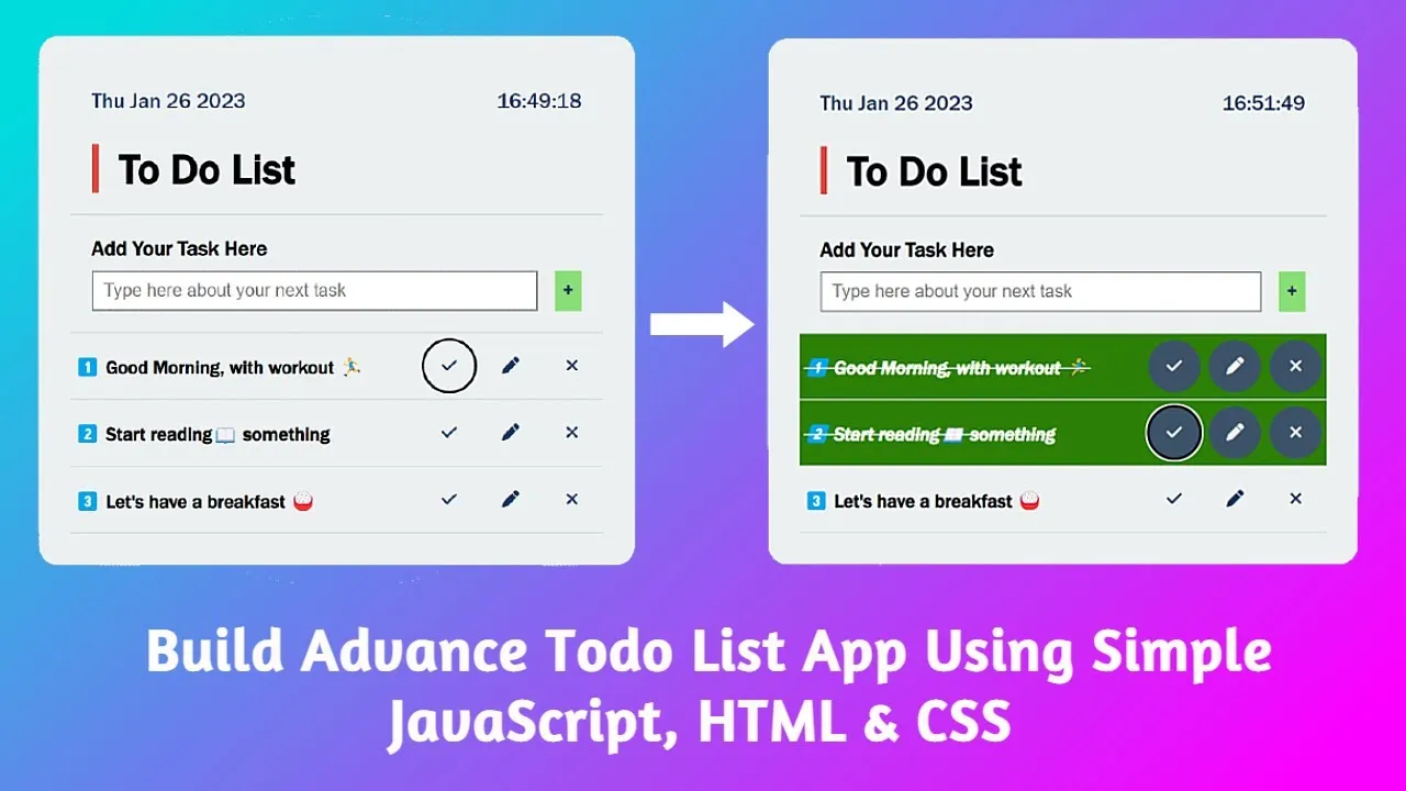 Create an Advance Todo List App Using Simple JavaScript, HTML & CSS #todoapp #javascript #webdesign