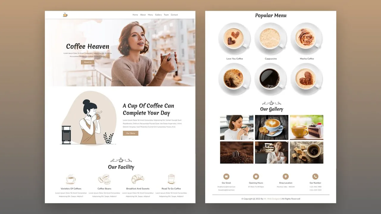 Responsive Coffee Shop Website Design Using HTML, CSS & JavaScript