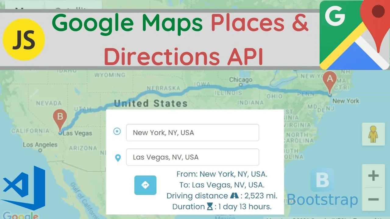Build a Javascript Google Map Directions API & Places API Project