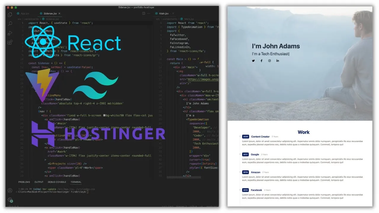 Build a Custom Website Portfolio using React, Vite JS & Tailwind CSS