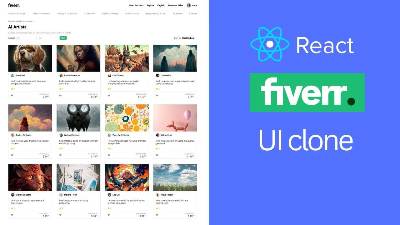 Fiverr UI Clone with React.js and CSS