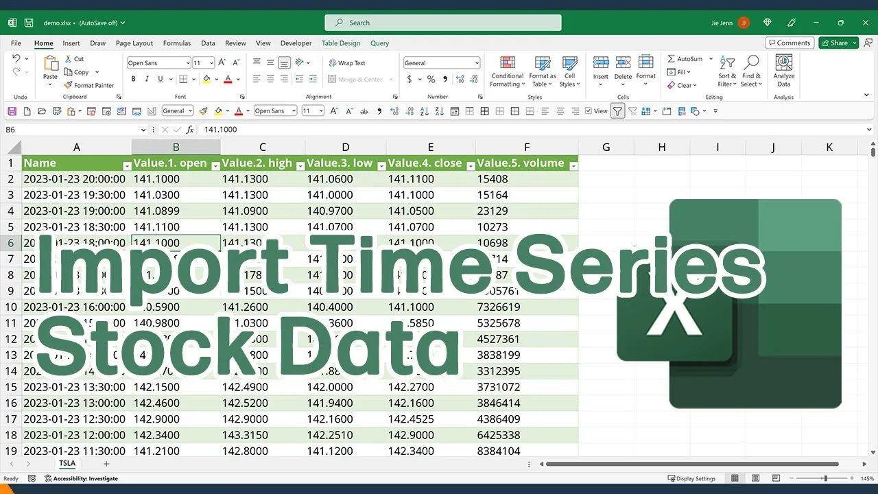 Download Stock Time Series Data from The Web in Excel 