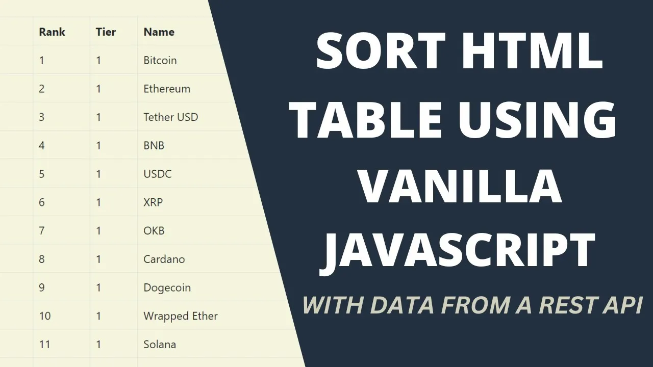 How to Create a Sortable Table in Vanilla JavaScript using Data 