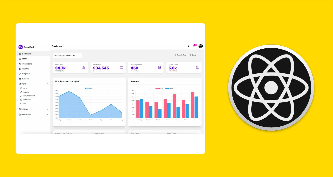 Free Admin Dashboard Template with Daisy UI, React JS and Tailwind CSS