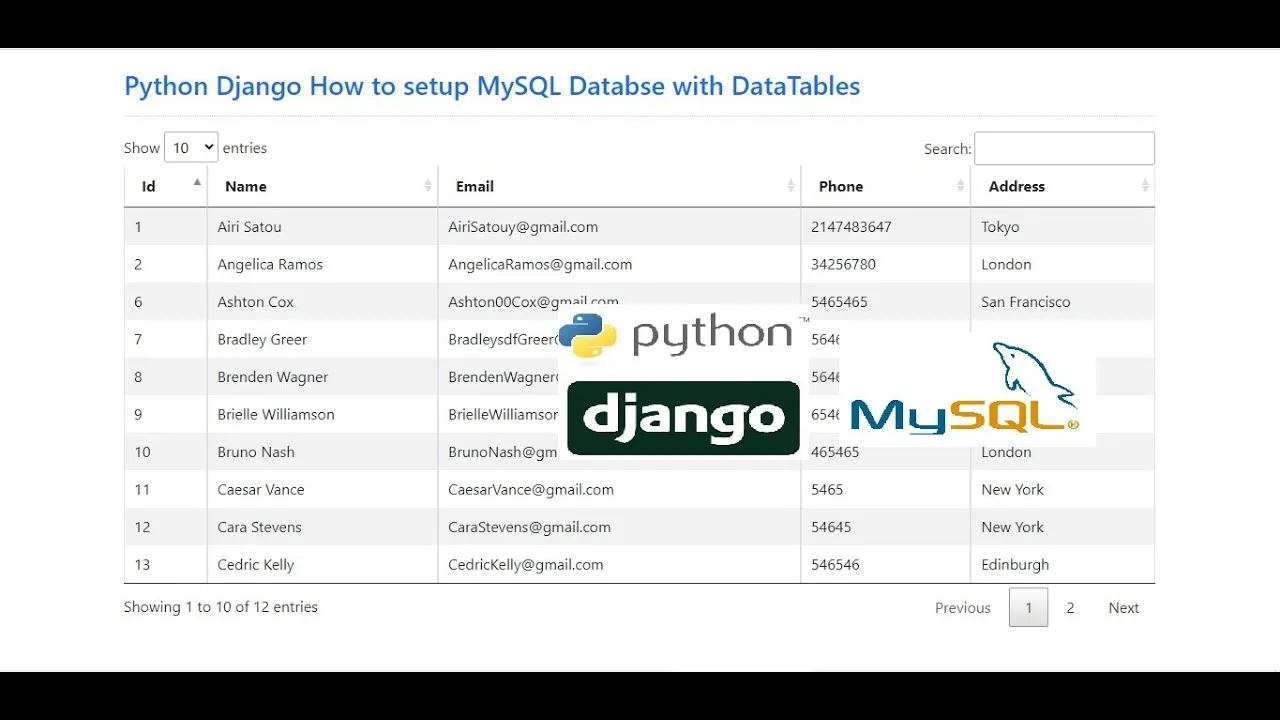 Setting Up a MySQL Database with DataTables in Python Django