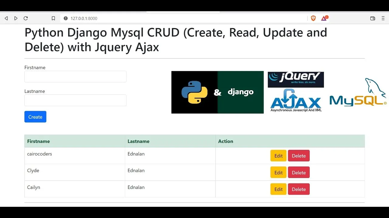 Build A Crud Application With Django Mysql And Jquery Ajax 7856