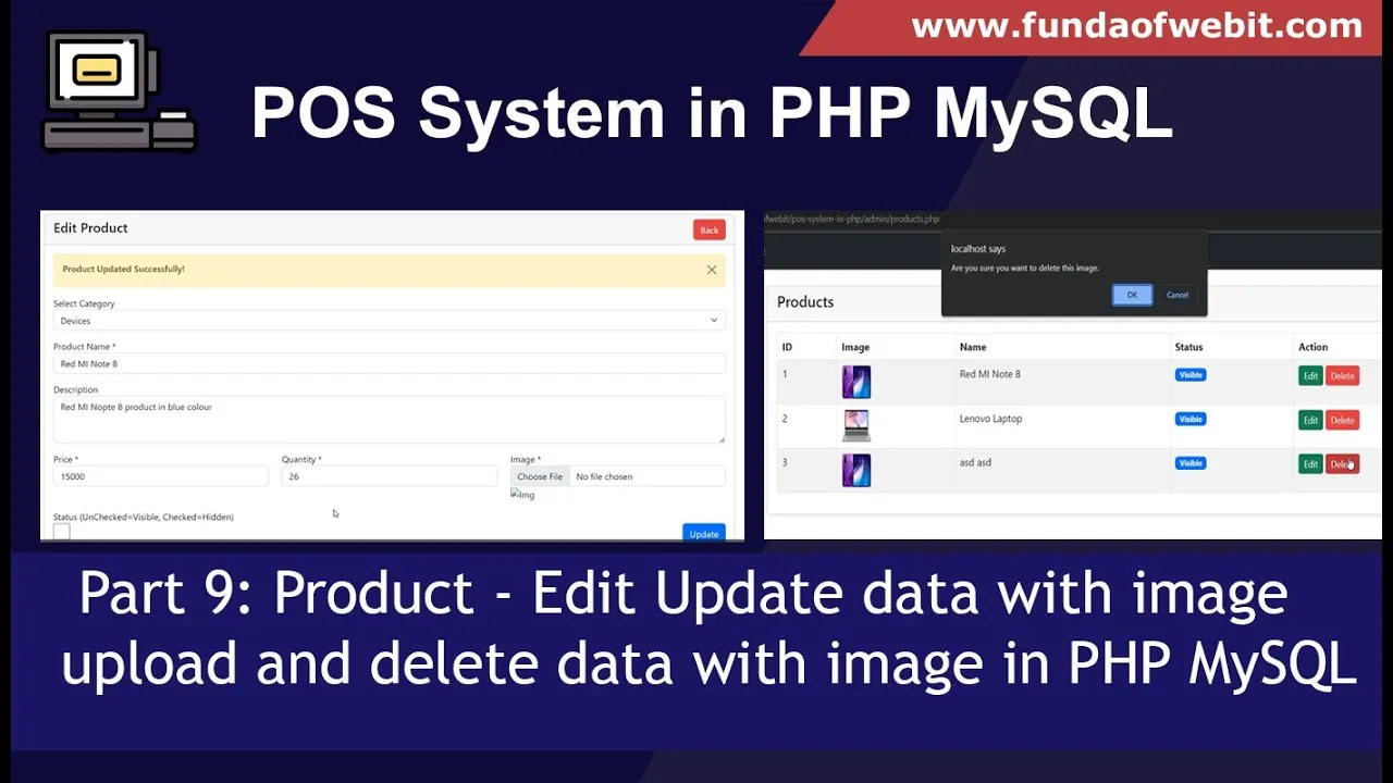 Edit update and delete products with image upload in php pos system