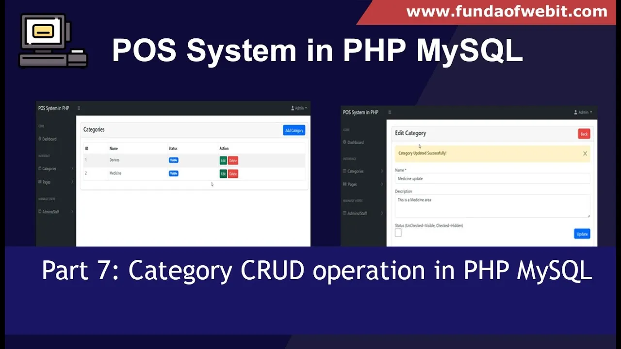 PHP POS System Category CRUD Operation with Custom Functions